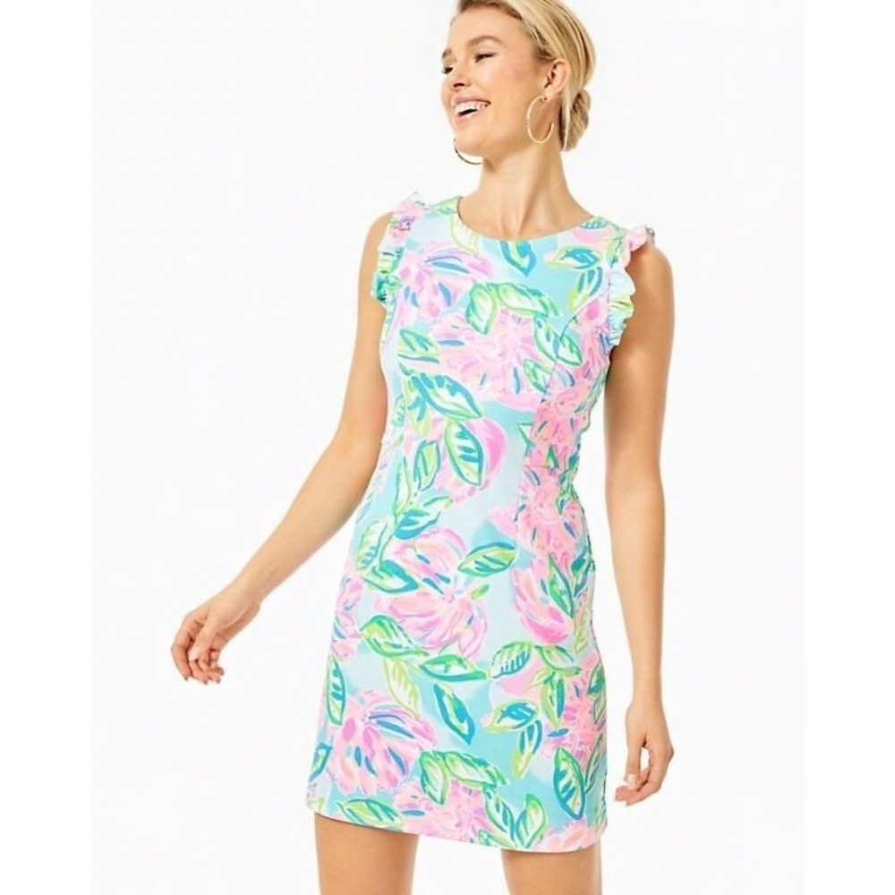 Lilly Pulitzer Carmelisa Shift Dress Totally Blossom Ruffle Sleeveless Size 2